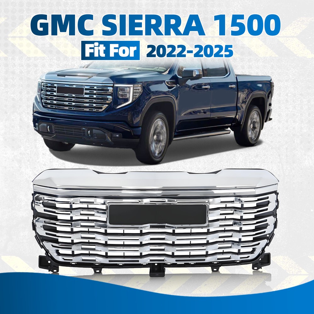 For 2022-2025 GMC Sierra 1500 Denali Ultimate Front Bumper Grille w/Hole Chrome