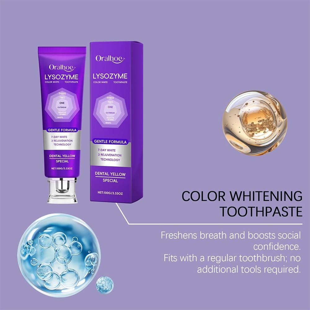 Lysozyme Whitening Toothpaste, 2026 Colour Correcting Purple Toothpaste 100g~