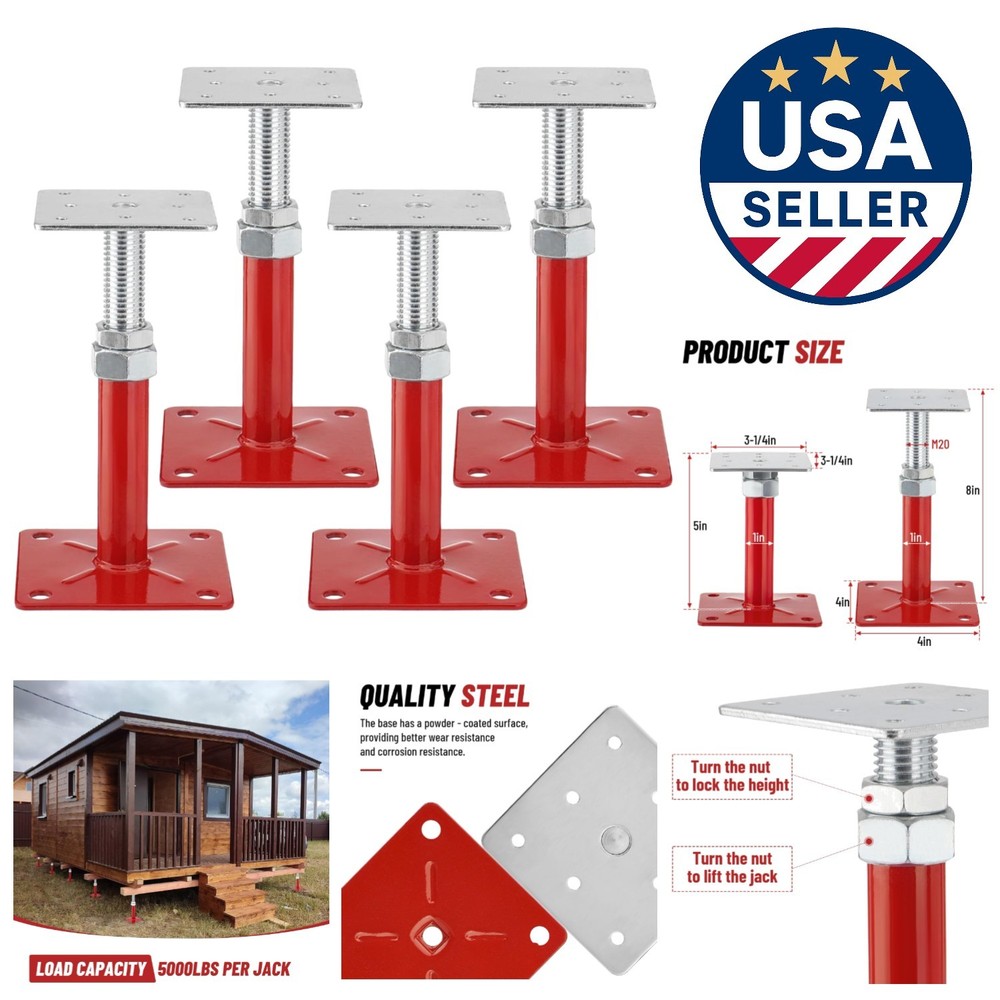 Versatile 5-8" Adjustable Screw Jacks for Leveling and Support - 4 Pack