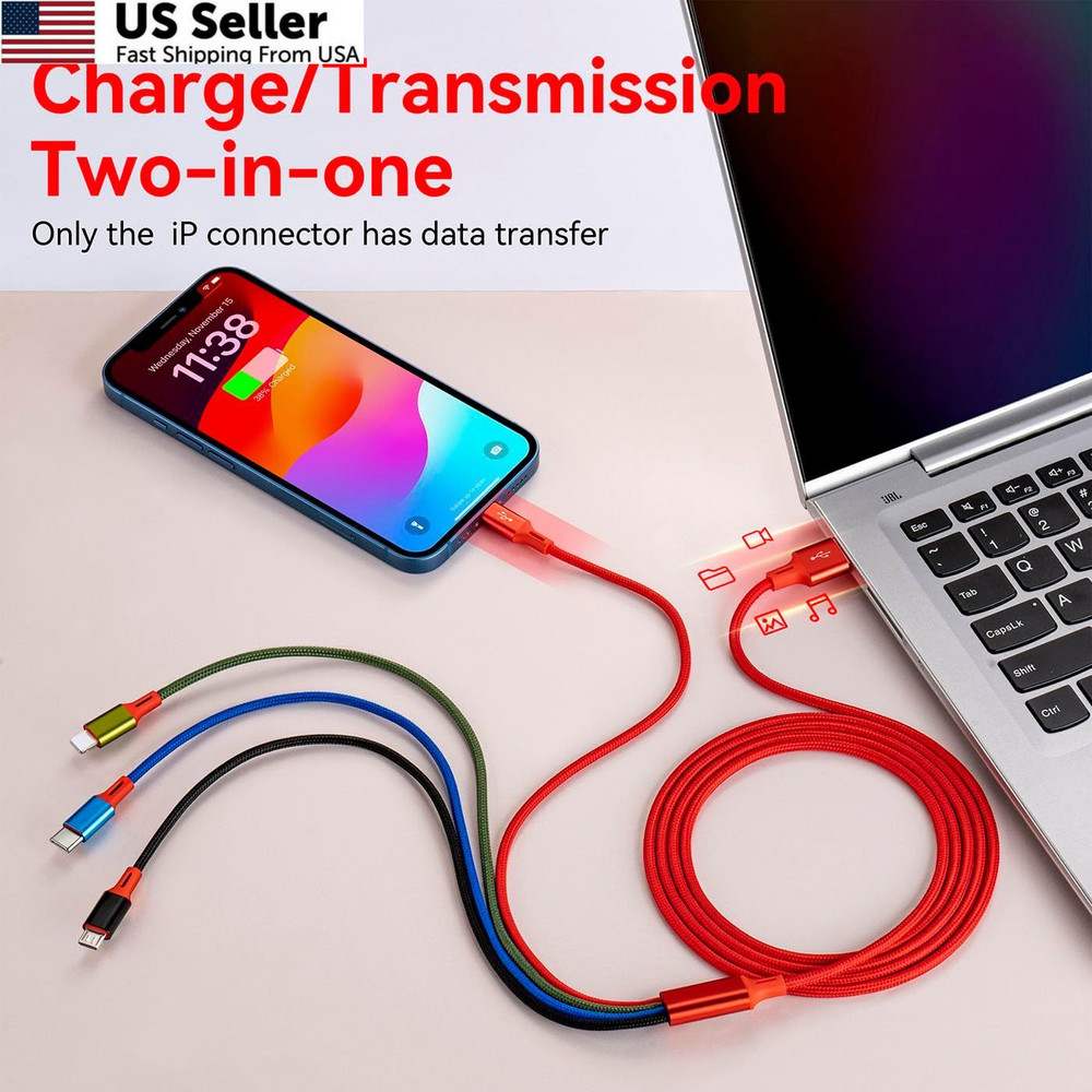 Multi Charging Cable 3.5A, [2Pack 6Ft] 4 in 1 Multiple Cord 6ft, Red