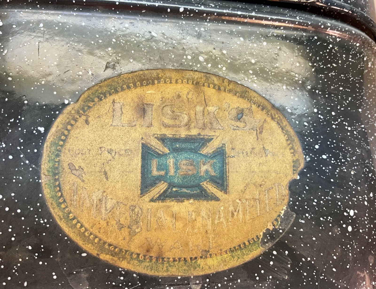 #455 BLACK GRANITEWARE MINERS RAILROAD LUNCH PAIL 4 PC. 8 1/2" TALL - LISK LABEL