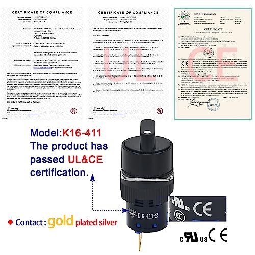 UL Listed Mini Rotary Switch 16mm 5/8" Selector Switch 2 2 Position, 3 Pin