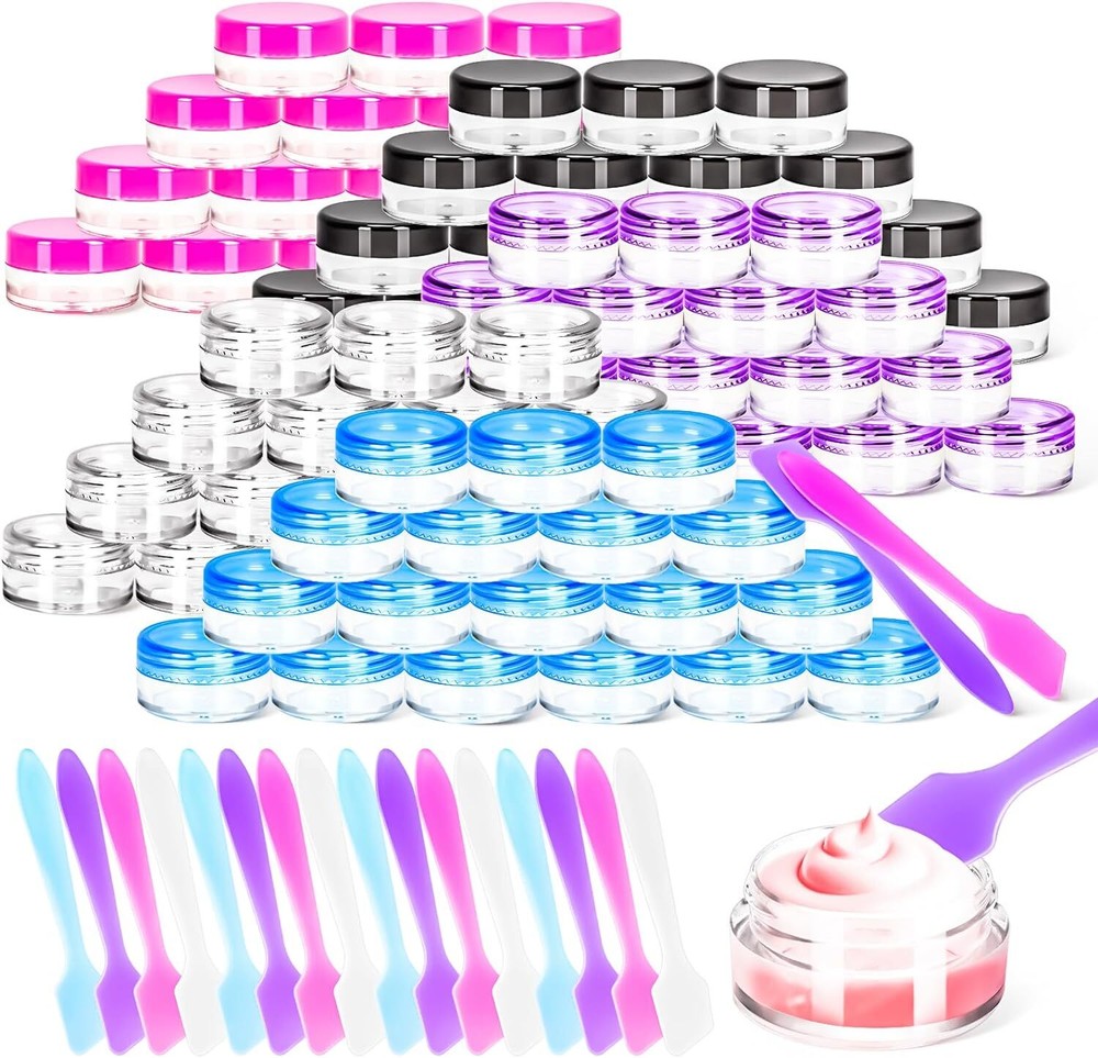 MotBach 70 Pcs 5g Empty Plastic Containers with Colored Lids,Mini