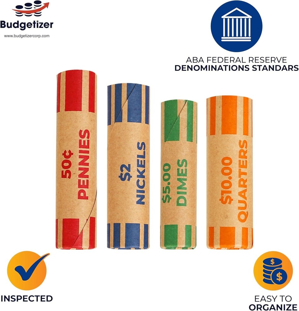 Durable 32 Coin Rolls Wraps - ABA Standard Color-Coded for Effortless Organizing