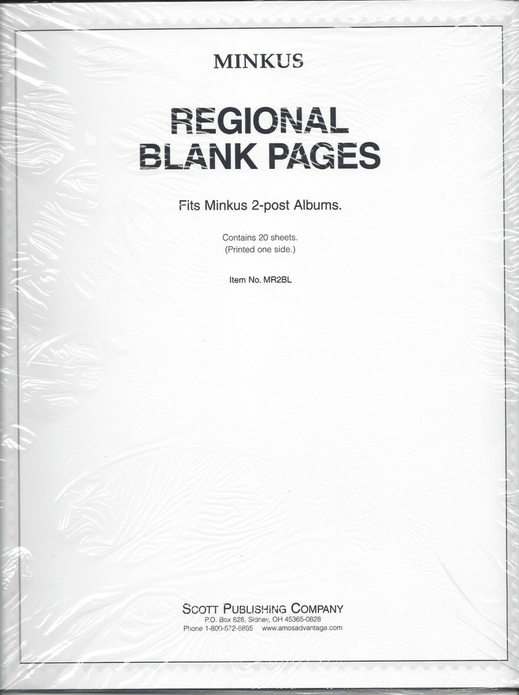 Pkg. 20 Minkus 1-Sided 2-Post Regional Country Blank Pages MR2BL