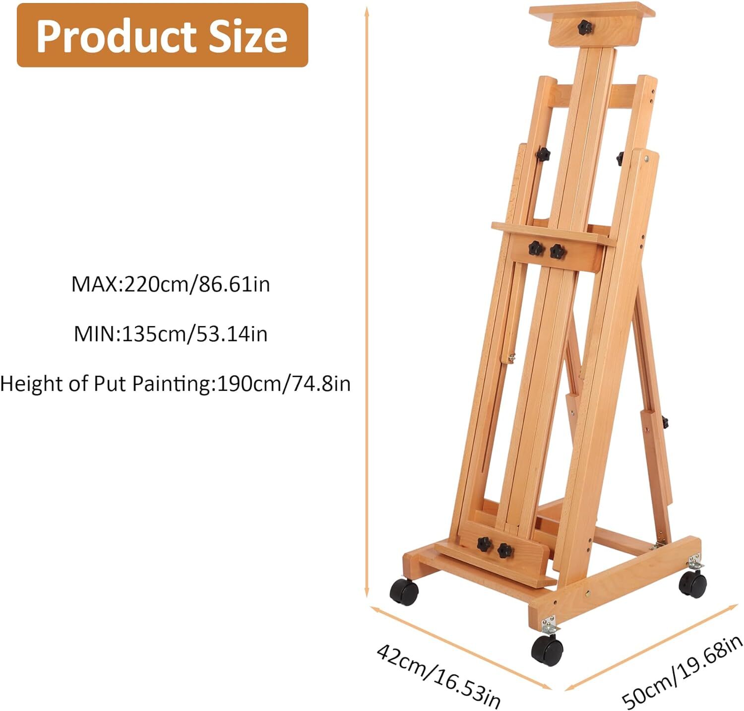 87 Inch Wood Studio Artist Easel Beech Wood Painting Art Easel Standing H-Frame
