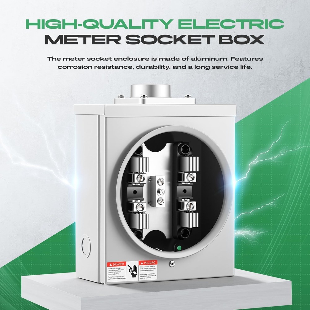 Meter Socket 100 Amp, 4-Jaw Meter Base Meter Socket 600V Single Phase 3-Wire ...