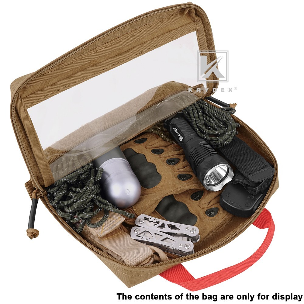KRYDEX Clear Top Insert Pouch Bag Organizer Hook & Loop Large Coyote Brown