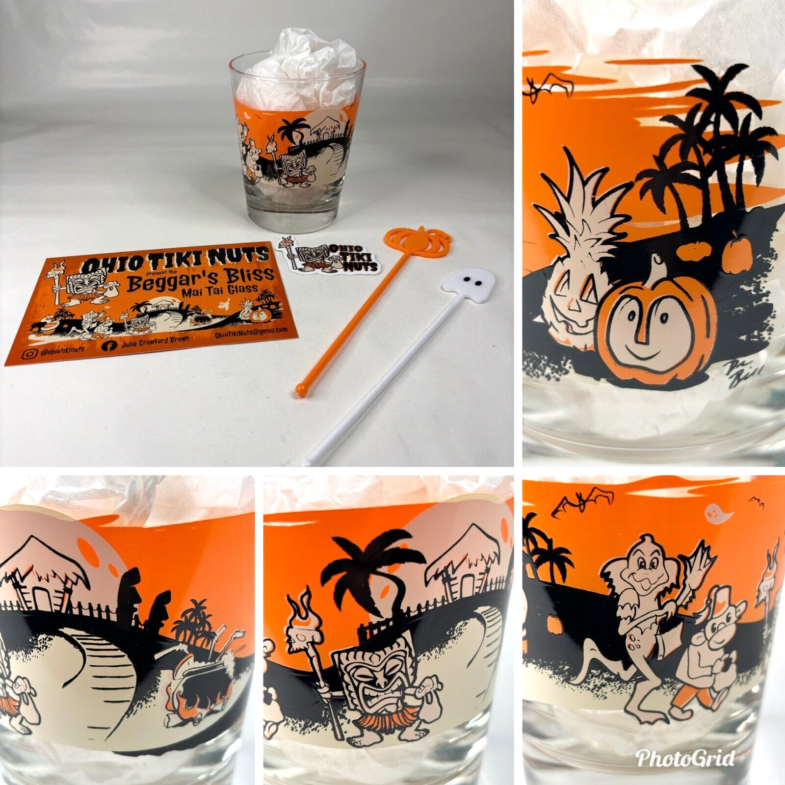 Beggar's Bliss Halloween Mai Tai Glass OhioTikiNuts Tiki Bob Cocktail Glass New
