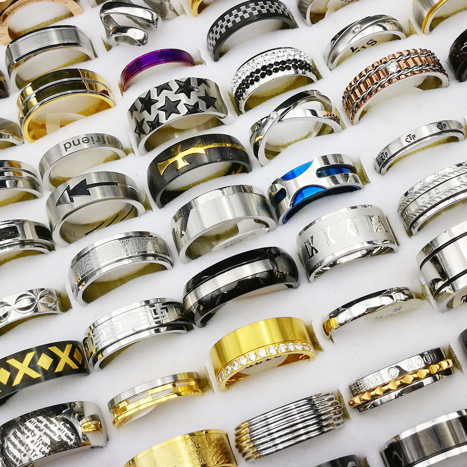 100X Bulk Lot Mixed Stainless Steel Rings Men's women's Fashion Ring Wholesale .