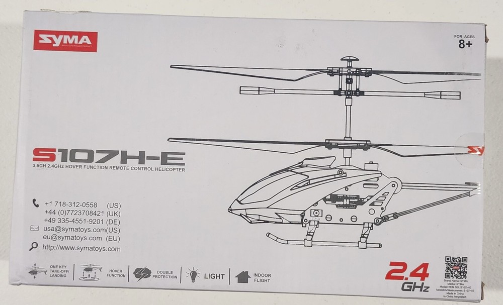 SYMA RC HELICOPTER S107HE White BATTERIES INSIDE CONTROLLER (OPEN BOX)