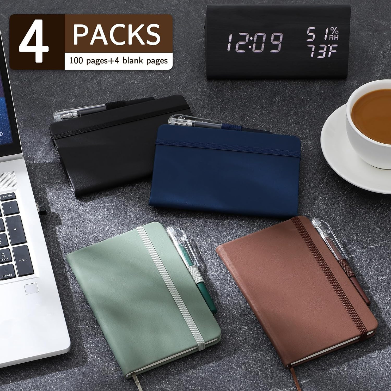4 Pack Small Notebook Pocket Notebook, A6 Mini Leather Hardcover Journal, 3.7" X