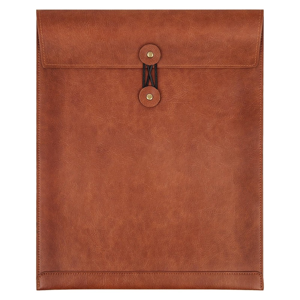 Brown PU Leather File Folder for Documents,Important Document Folder with Str...