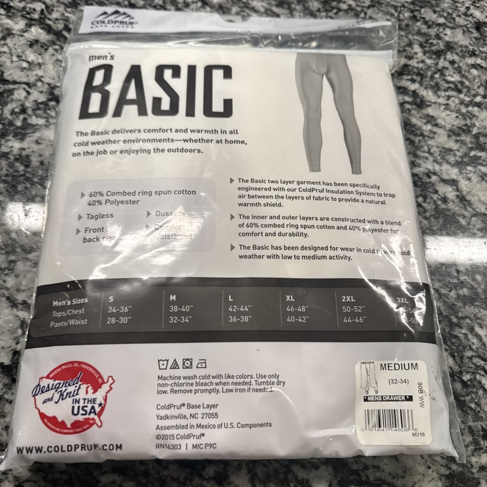 ColdPruf Men's Size Medium, Basic Base Daul Layer thermal leggings Winter White