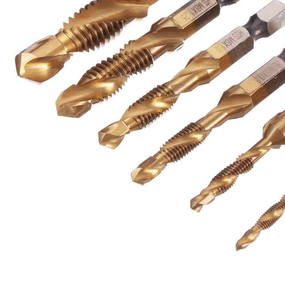 6Pcs Titanium Combination Drill and Tap Bit Set, Metric Bits Screw...