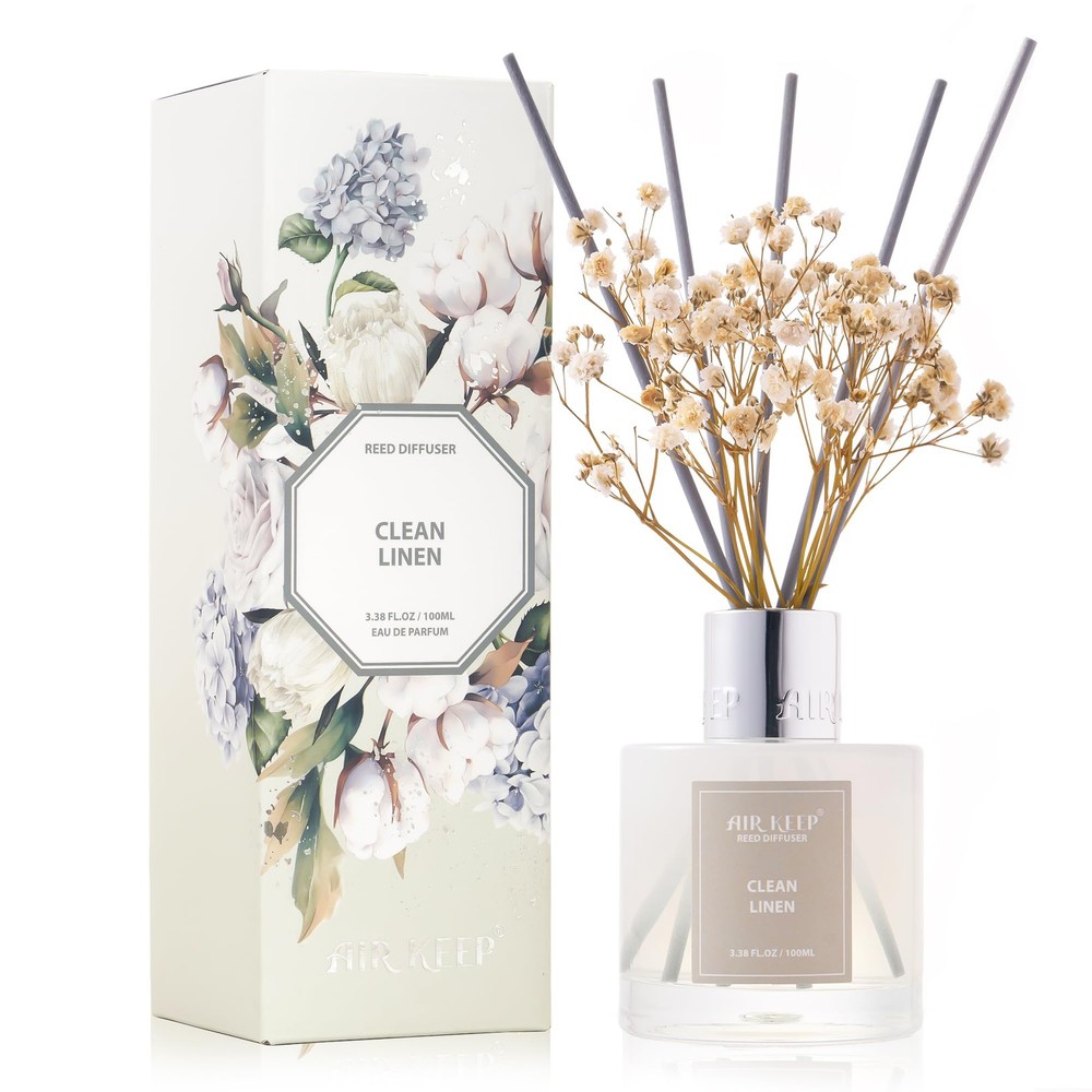 Reed Diffuser Set,3.38 fl oz (100 ml) - Clean Linen Oil Diffusers with 8 Reed...