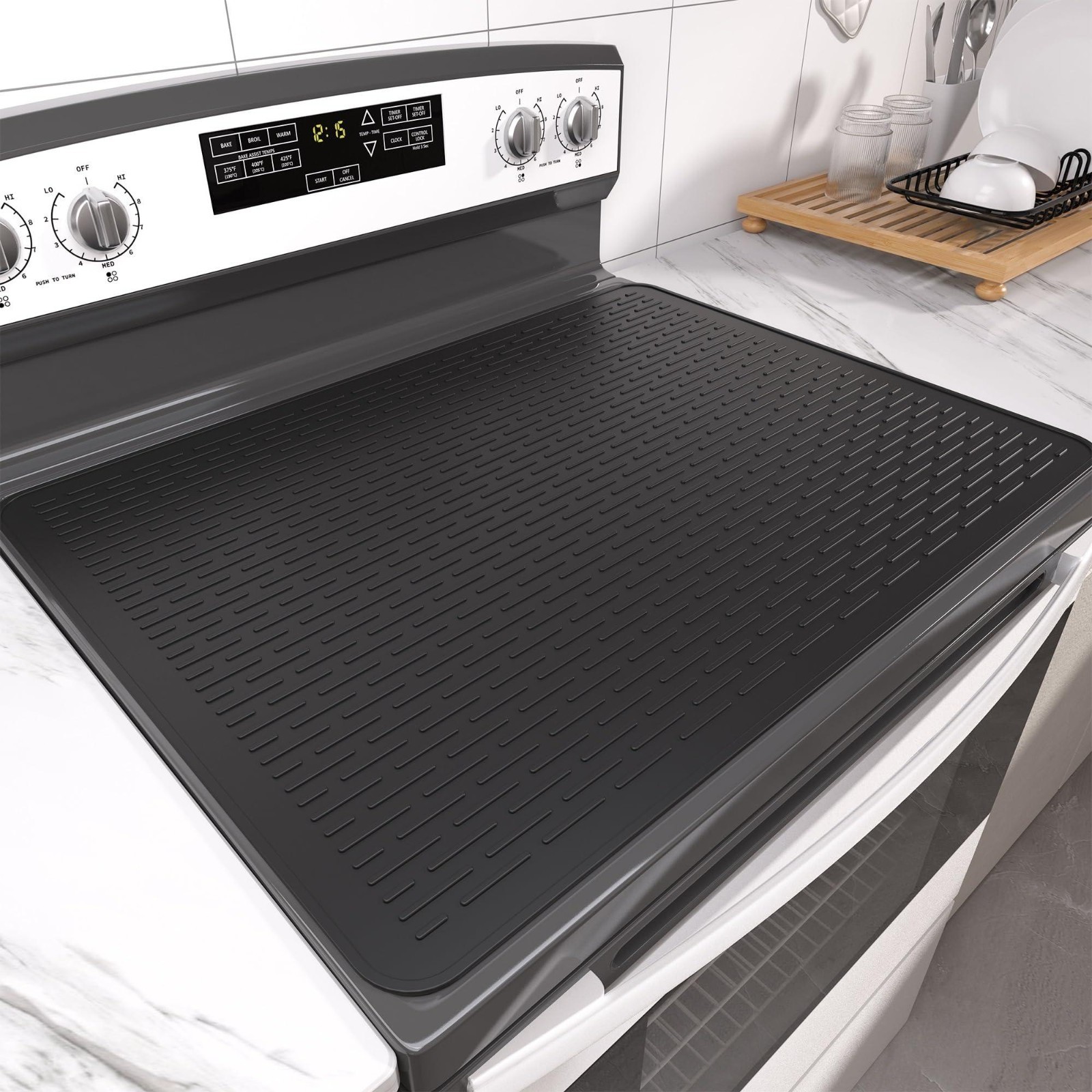 Stove Top Cover 28x20 Silicone Mat - Electric Range Cover XXL Drying Mat Black..