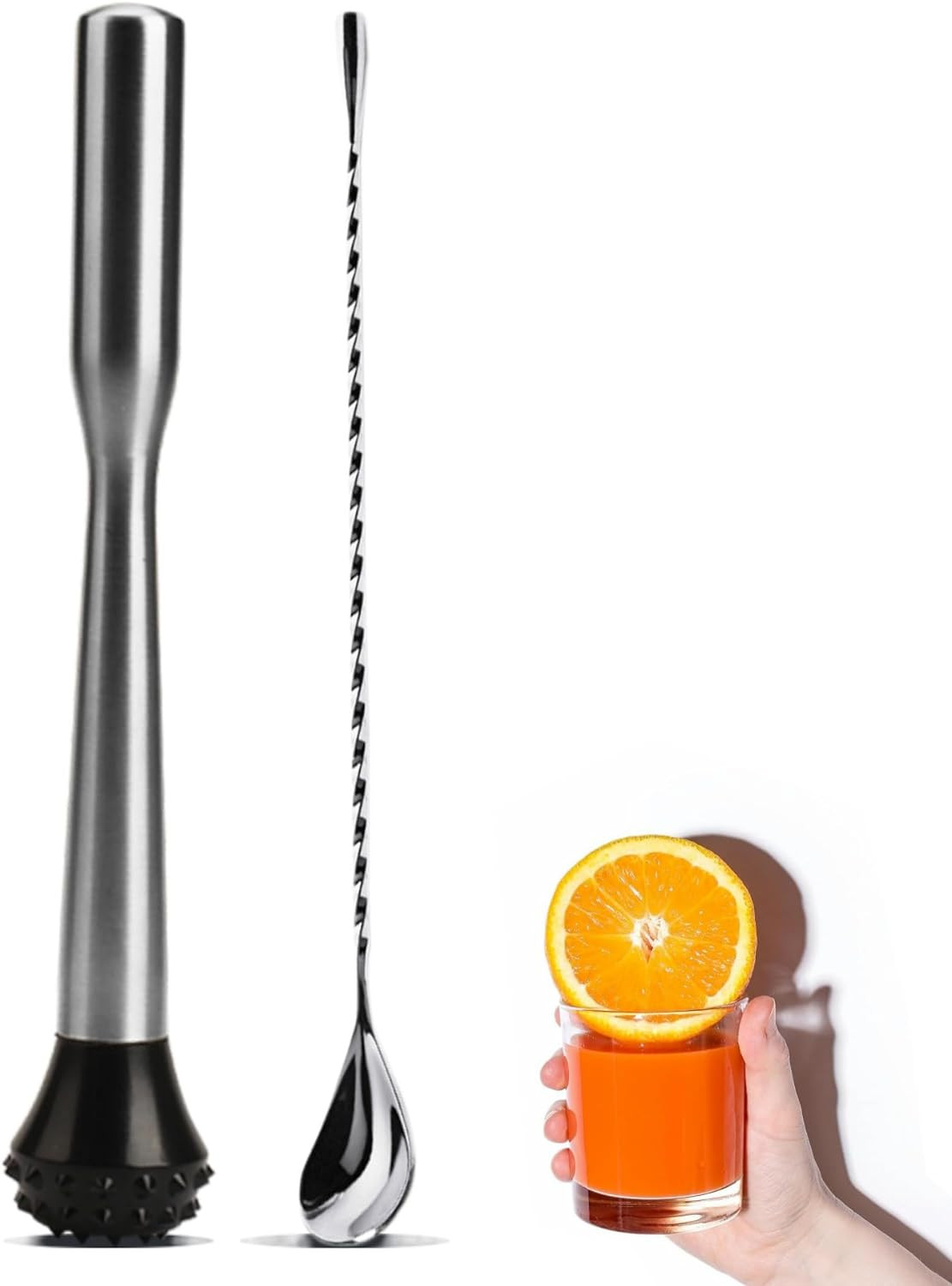 Muddler for Cocktails Stainless Steel, Muddlers Pestle with Stirring Spoon, Bart