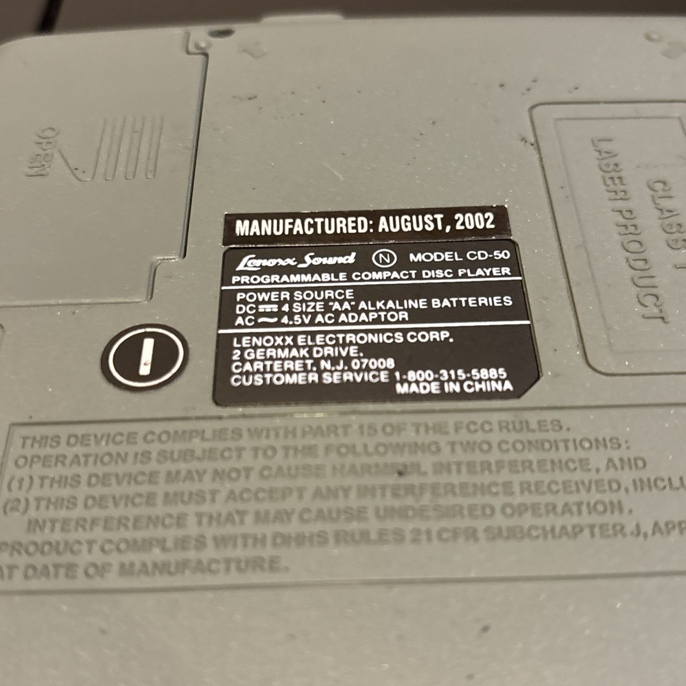 Lenoxx Sound CD-50 Portable CD Player Programmable With Repeat Power Tested