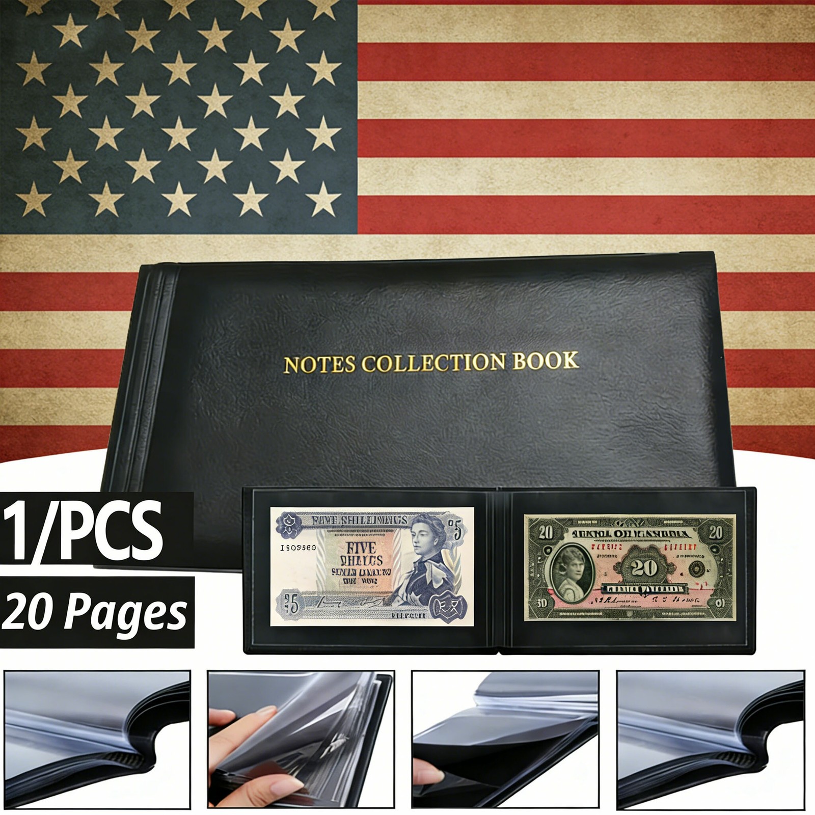 Premium Leather Banknote Collection Book 40 Pocket Currency Album Holder