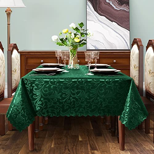 Damask Rectangle Tablecloth, Luxury Jacquard 84" x 60" (Rectangular) Green