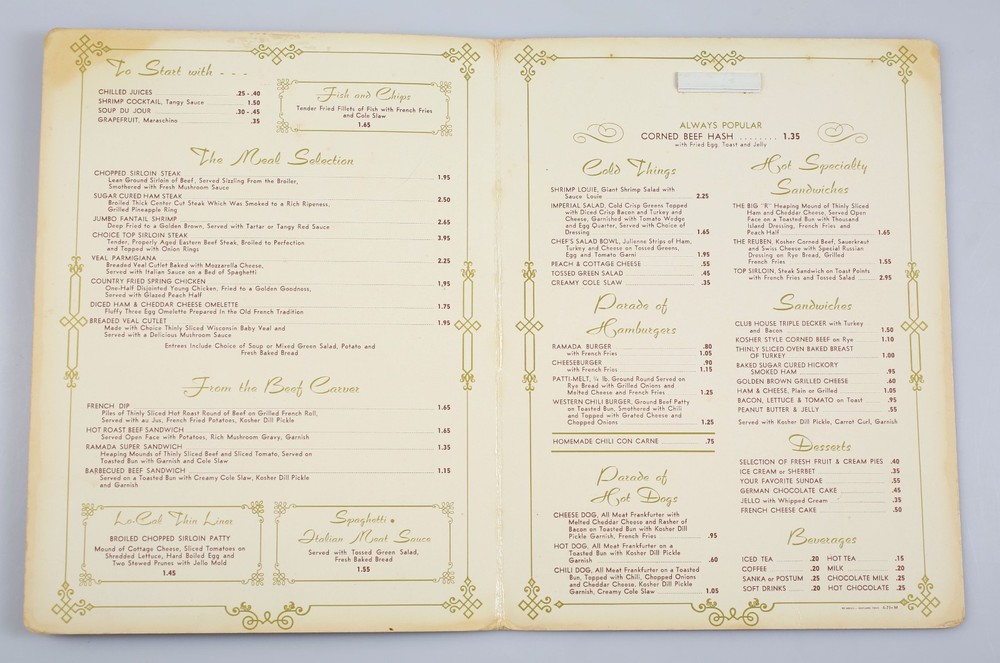 Vintage Ramada Inn Restaurant Menu