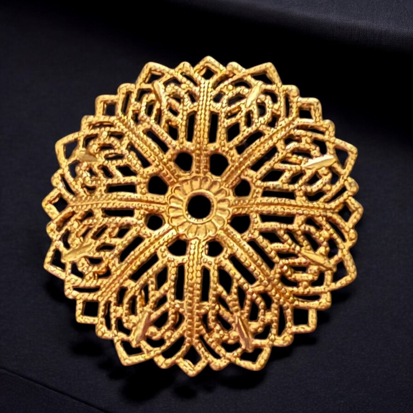 Brass Filigree Floral Stampings Vintage Lot of 10 32mm Jewelry Making Antique