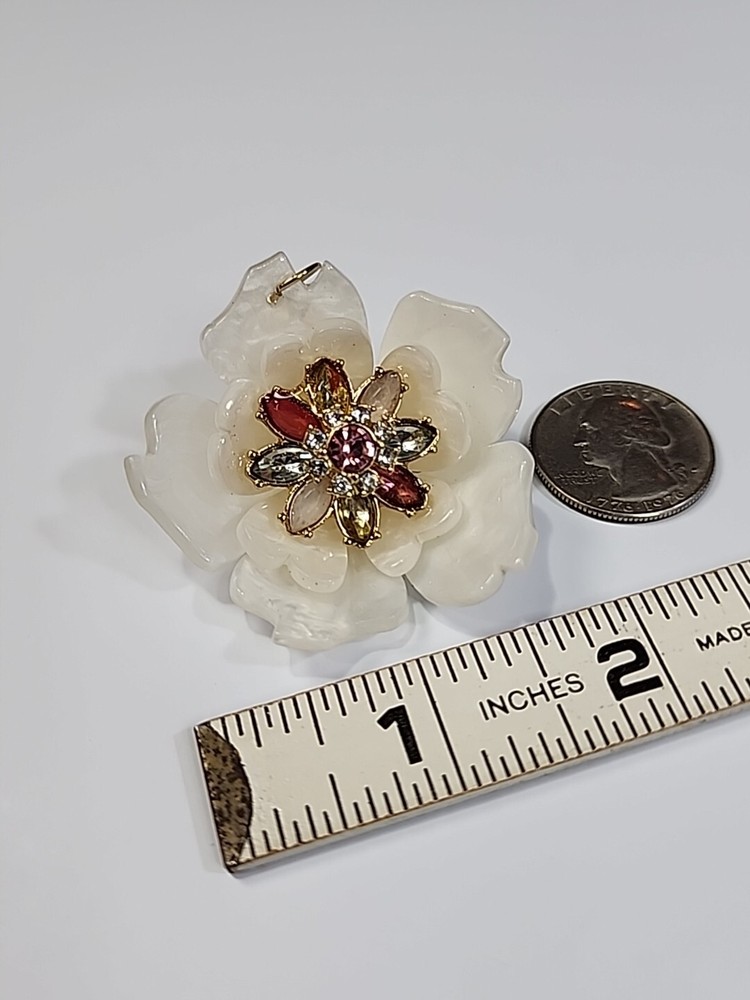 Flower Pendant White Pearlized Outer Petals Multi-Color HARD PLASTIC
