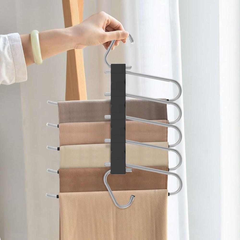 2 Pack Pants Hangers Space Saving, Anti-Slip Multi-Functional 2 Pack, Black