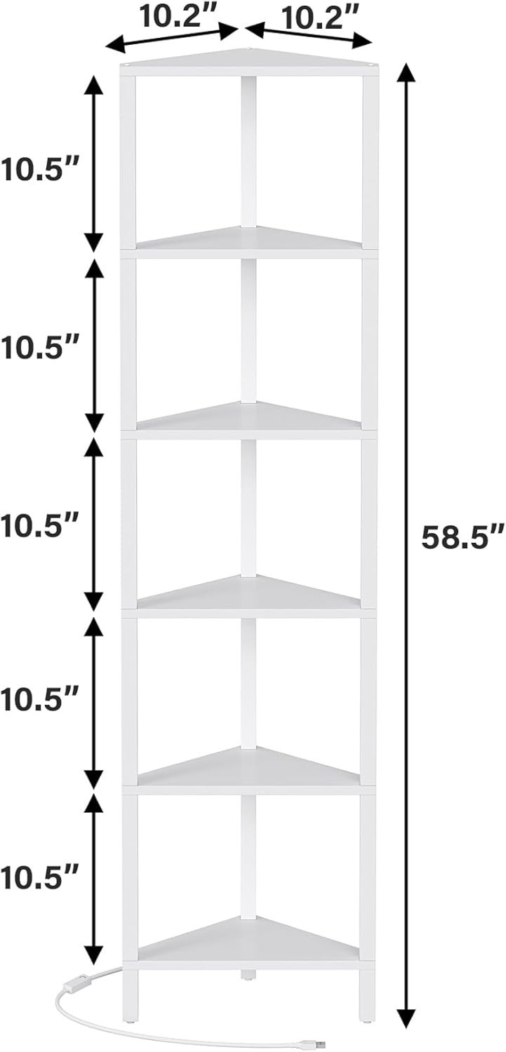 Estantería esquinera de 6 niveles con luz LED, ideal para espacios reducidos, co