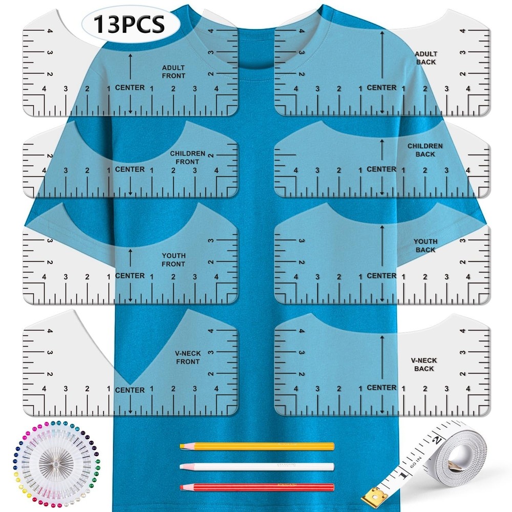Tshirt Ruler Guide for Vinyl Alignment- OURJOY 13Pcs Alignment Tool to Center...