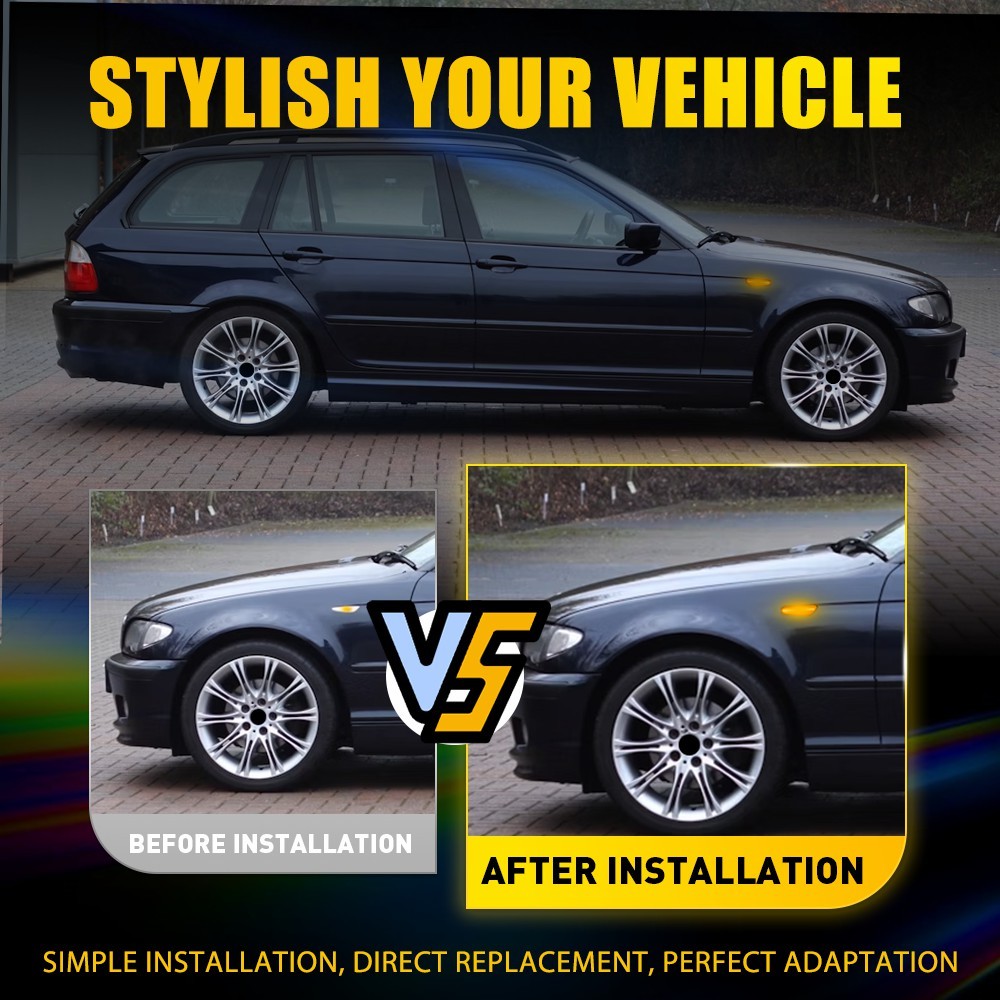 For BMW E60 E82 E90 E92 E83 E46 LED Side Marker Turn Signal Lights Dynamic Amber