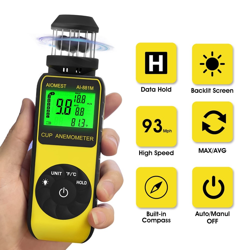 Handheld Wind Cup Anemometer with Direction, Digital Wind Speed Meter Gauge M...