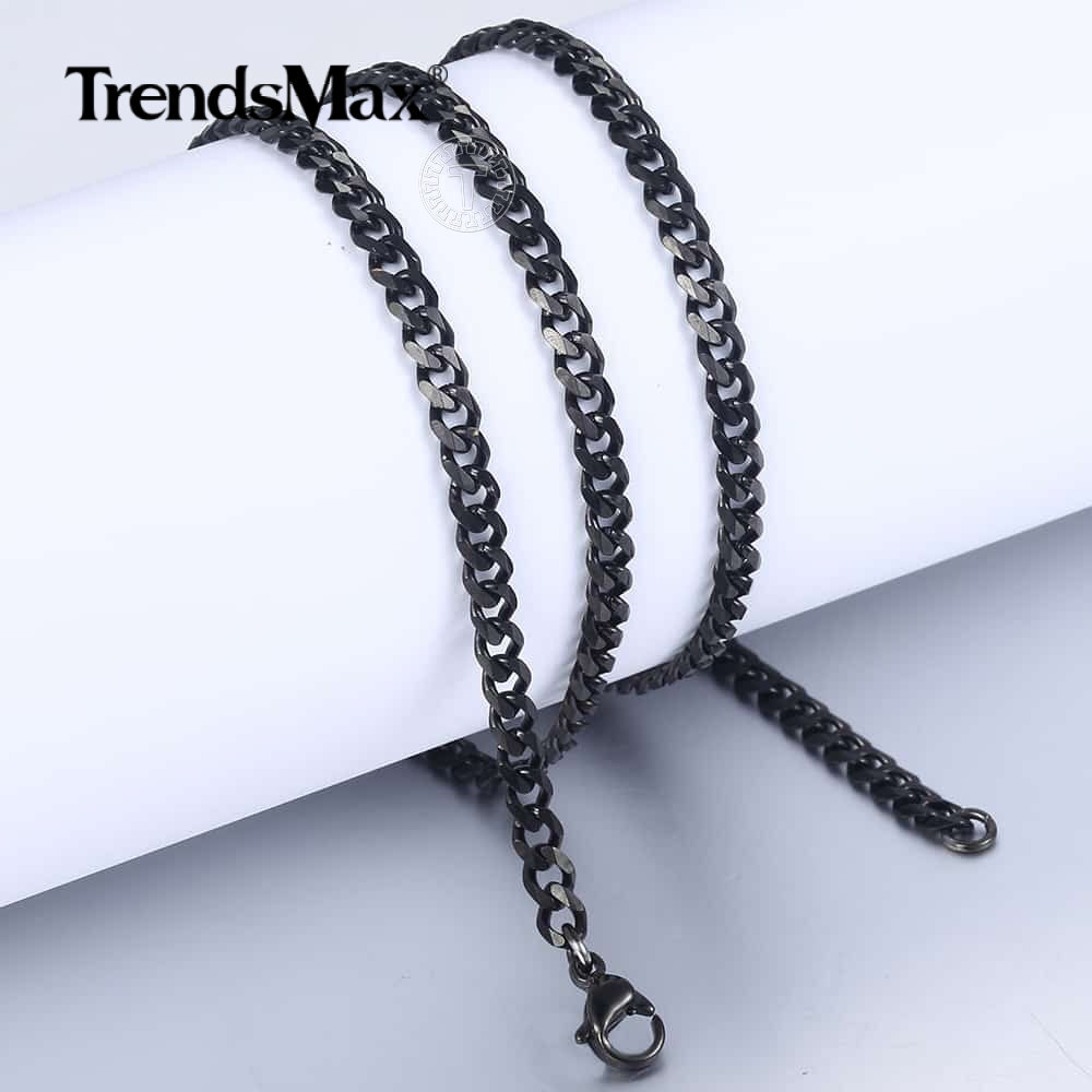 Men's Black Stainless Steel Cuban Necklace Curb Chain 3/5/7/9/11mm Wide Jewelry