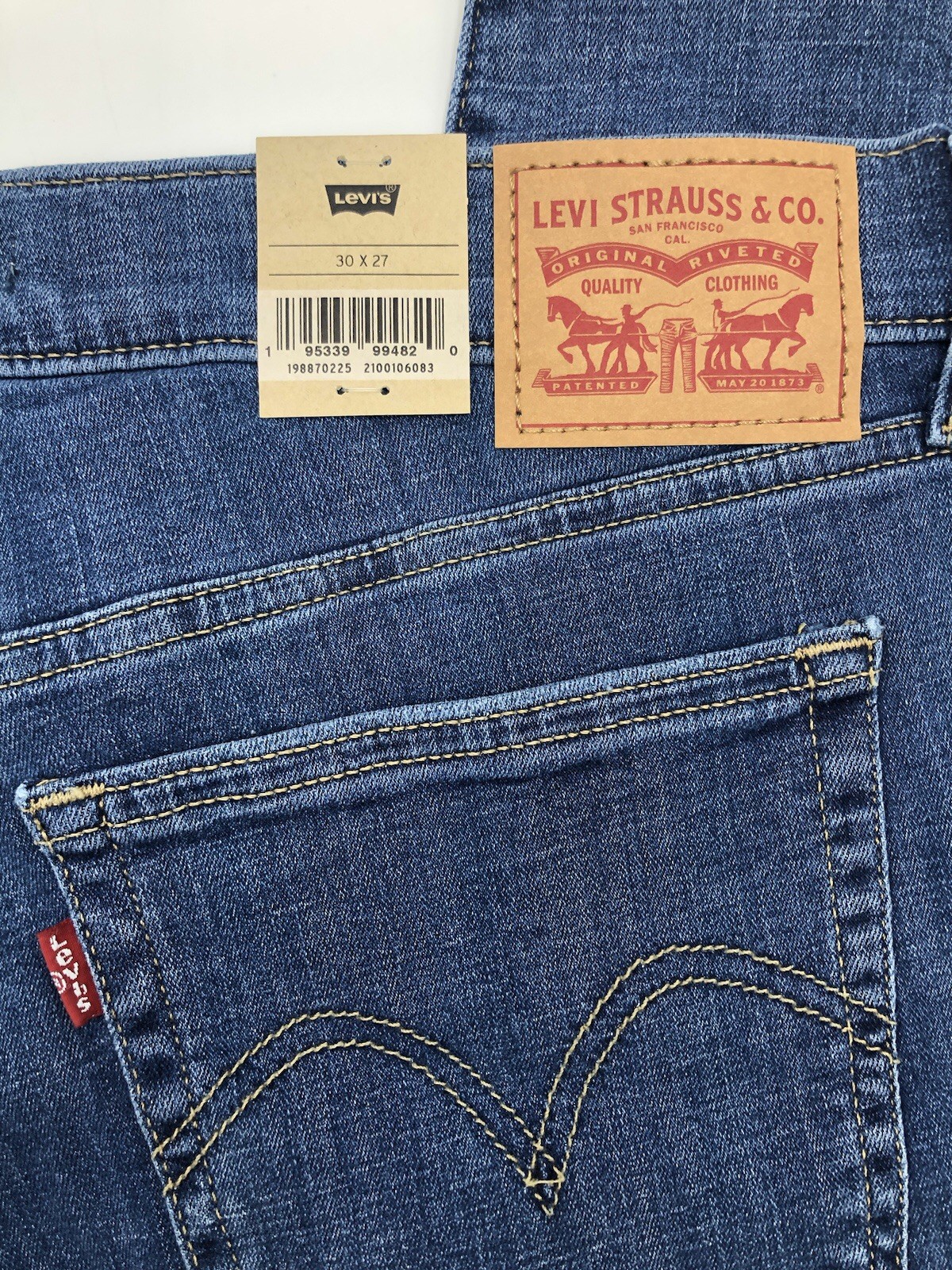 Levi's Lady Womens Boyfriend Jeans 30 x 27 Regular Stretch Mid Rise Tapered Blue