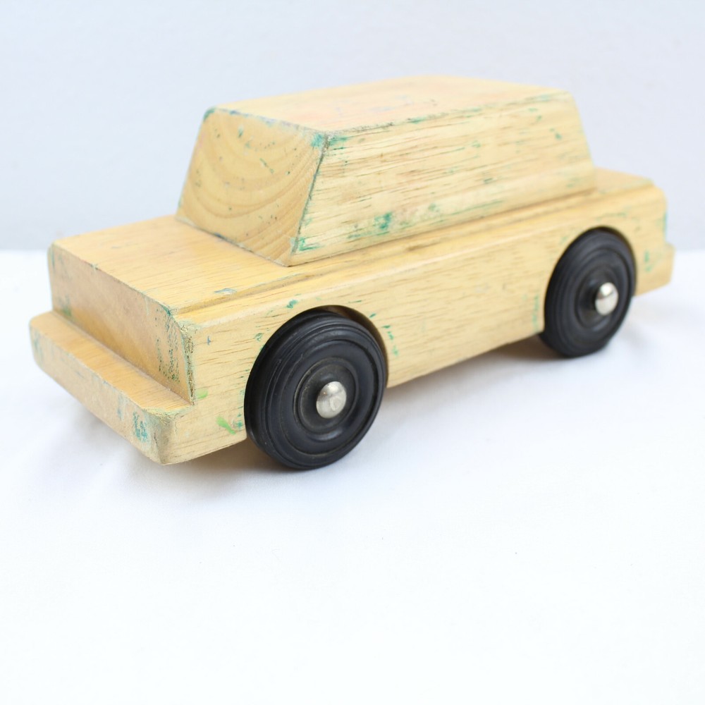 Wooden Car Solid Wheels Montessori Toy Learning 8.5"