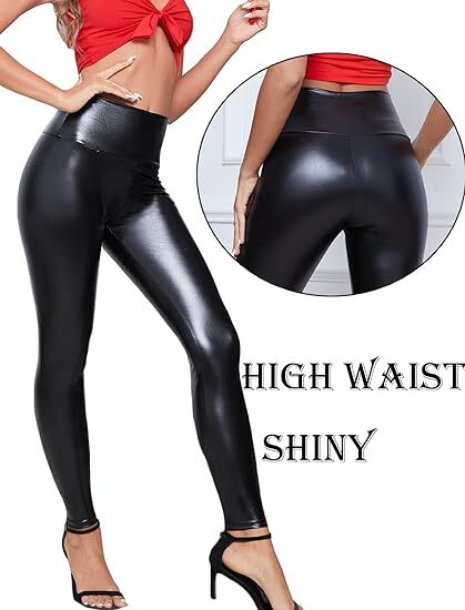 Women Stretchy Faux Leather Leggings Casual PU Pants High Waist Pencil Trousers