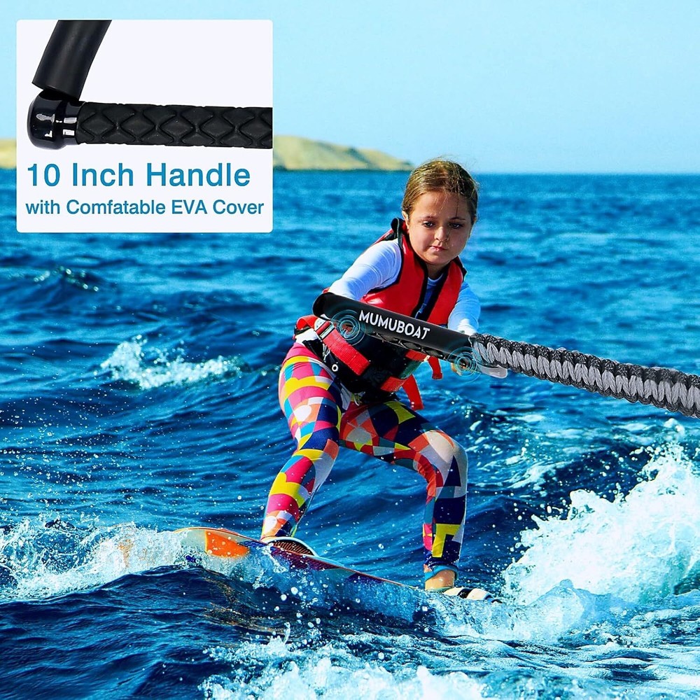 25ft Wakesurf Rope with EVA Handle, 6 Sections Floating Grey & Black
