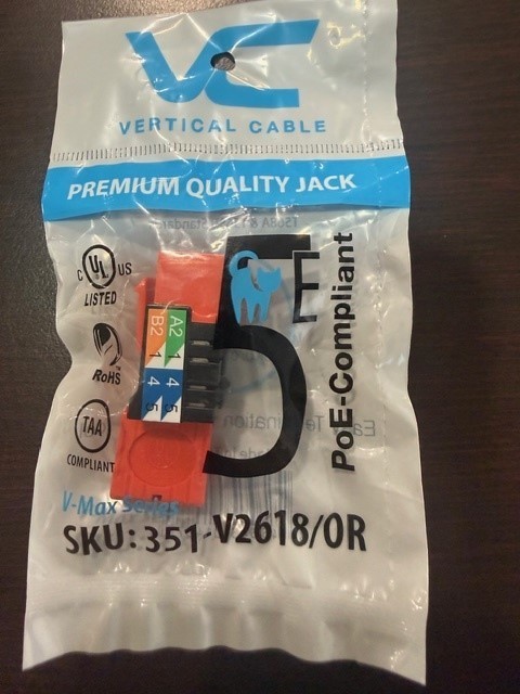 Cat 5e Keystone Insert/ Orange / Vertical Cable 3510V2618/OR