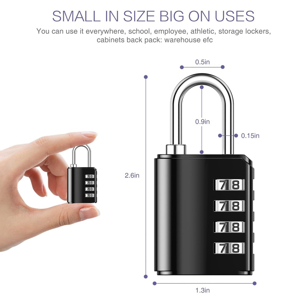 2 Pack Combination Padlock, Gate Lock with Key, 4 Digit Zinc Alloy Combinatio...