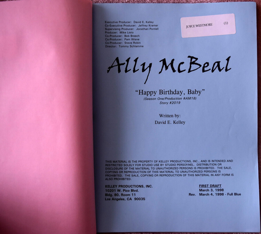 7 Original Ally McBeal Screenplays Scripts Including The Playing Field, Inmates.