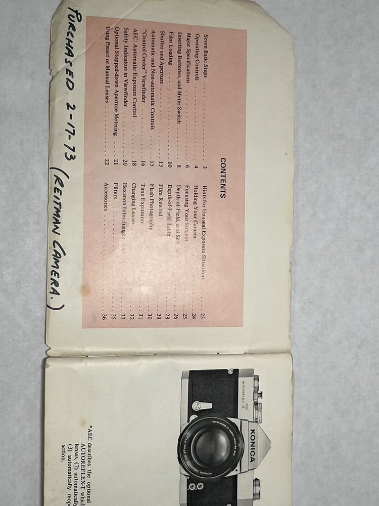 Konica Autoreflex T Instruction Booklet