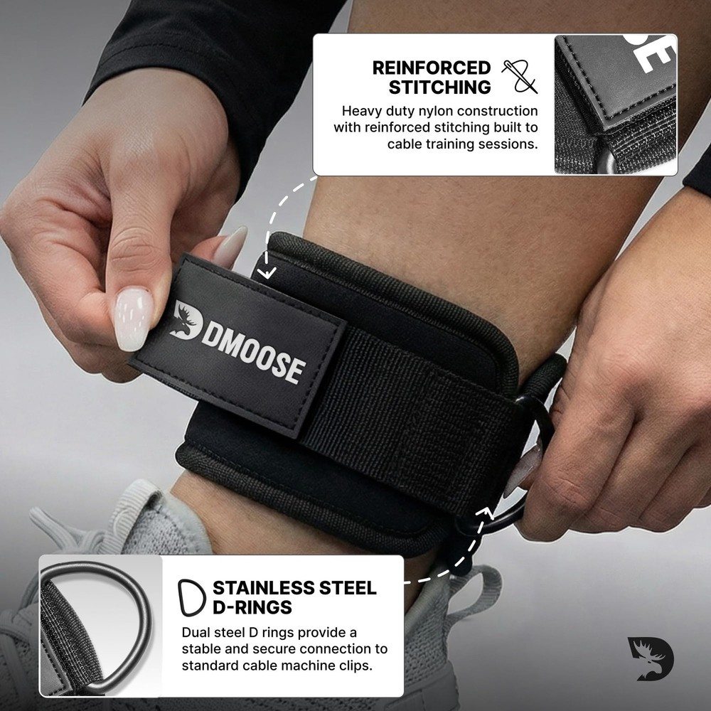 DMoose Ankle Strap for Cable Machine Attachments - Gym Single, Black - Single