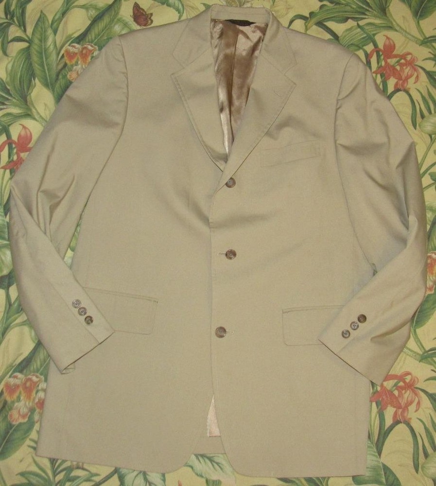 J PRESS Tan 3 Button Cotton Blazer Jacket 42 Long