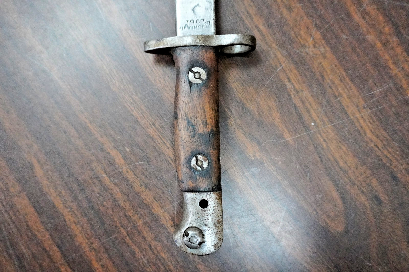 WWI British Lee-Enfield P1907 Rifle Bayonet with Scabbard Wilkinson 1917 Marked