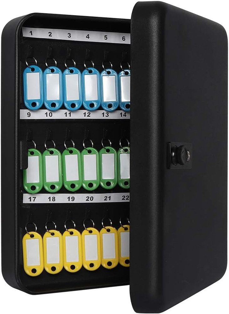Wall Mount Key Storage Box with Code, Locking Key Cabinet Security, 48 Key Hooks