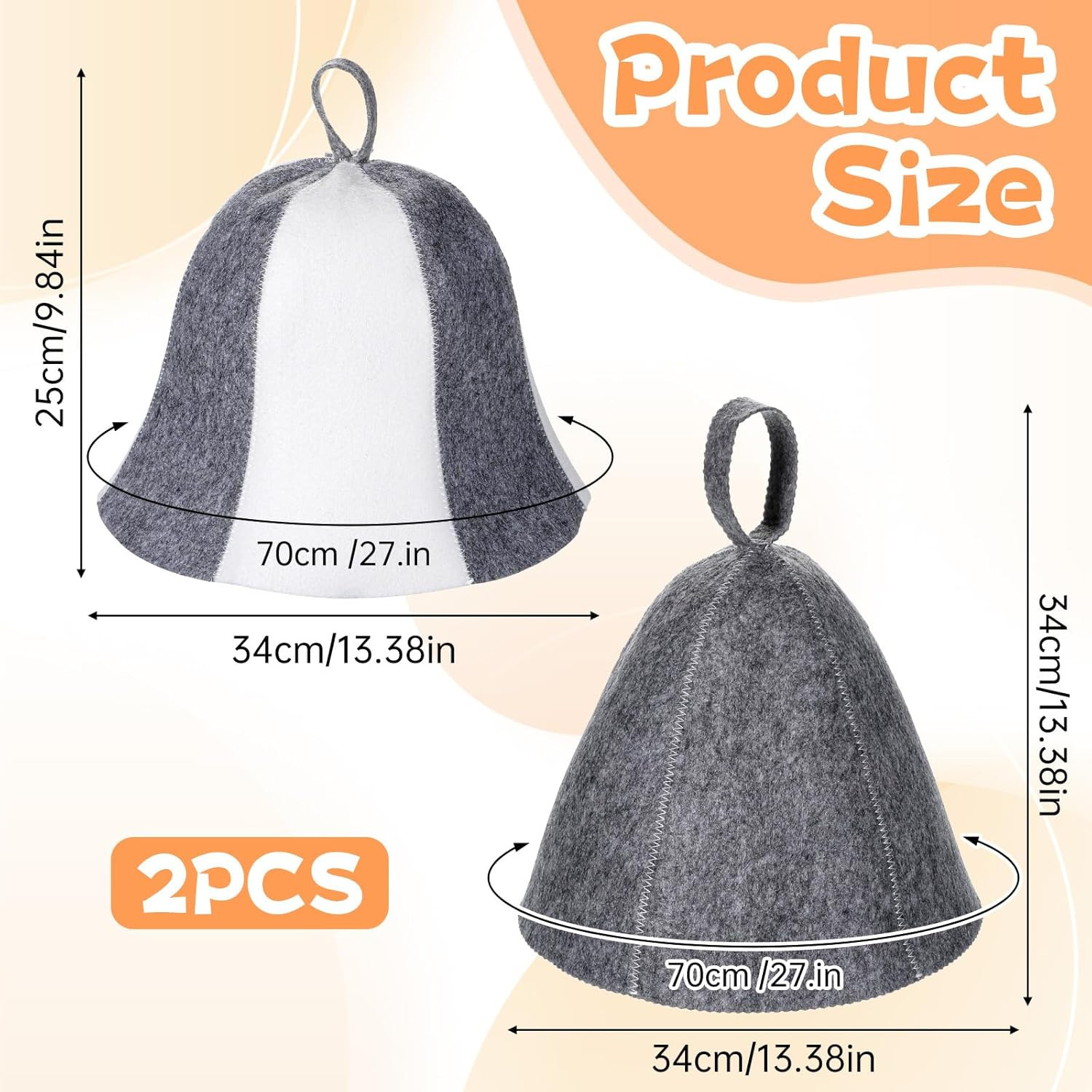 2PCS Wool Sauna Hats Banya Caps Unisex Steam Room White Grey