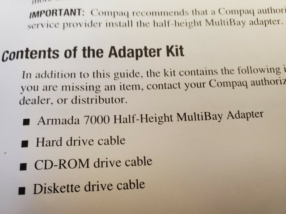 COMPAQ ARMADA 7000 HALF-HEIGHT MULTIBAY ADAPTER