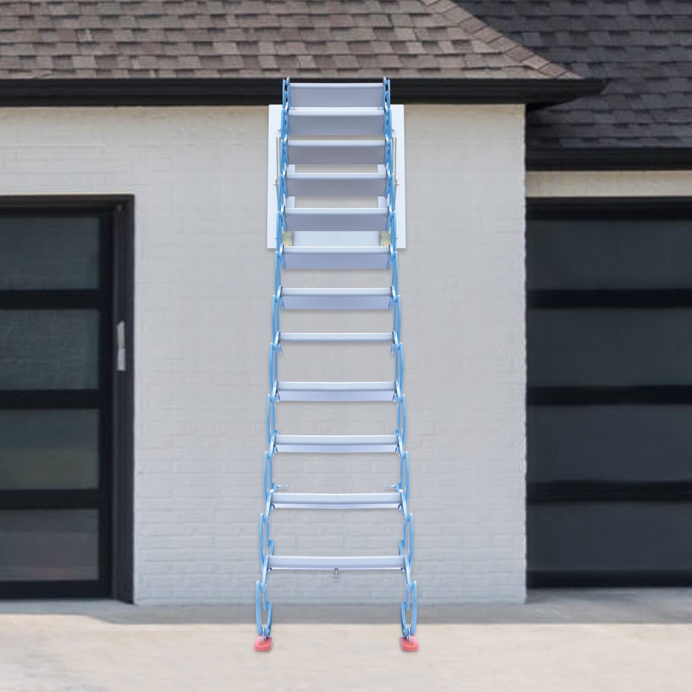 12.5ft Attic Ladder Folding Ladder 12 Steps Wall Mount Ladder Pull Down Stairs