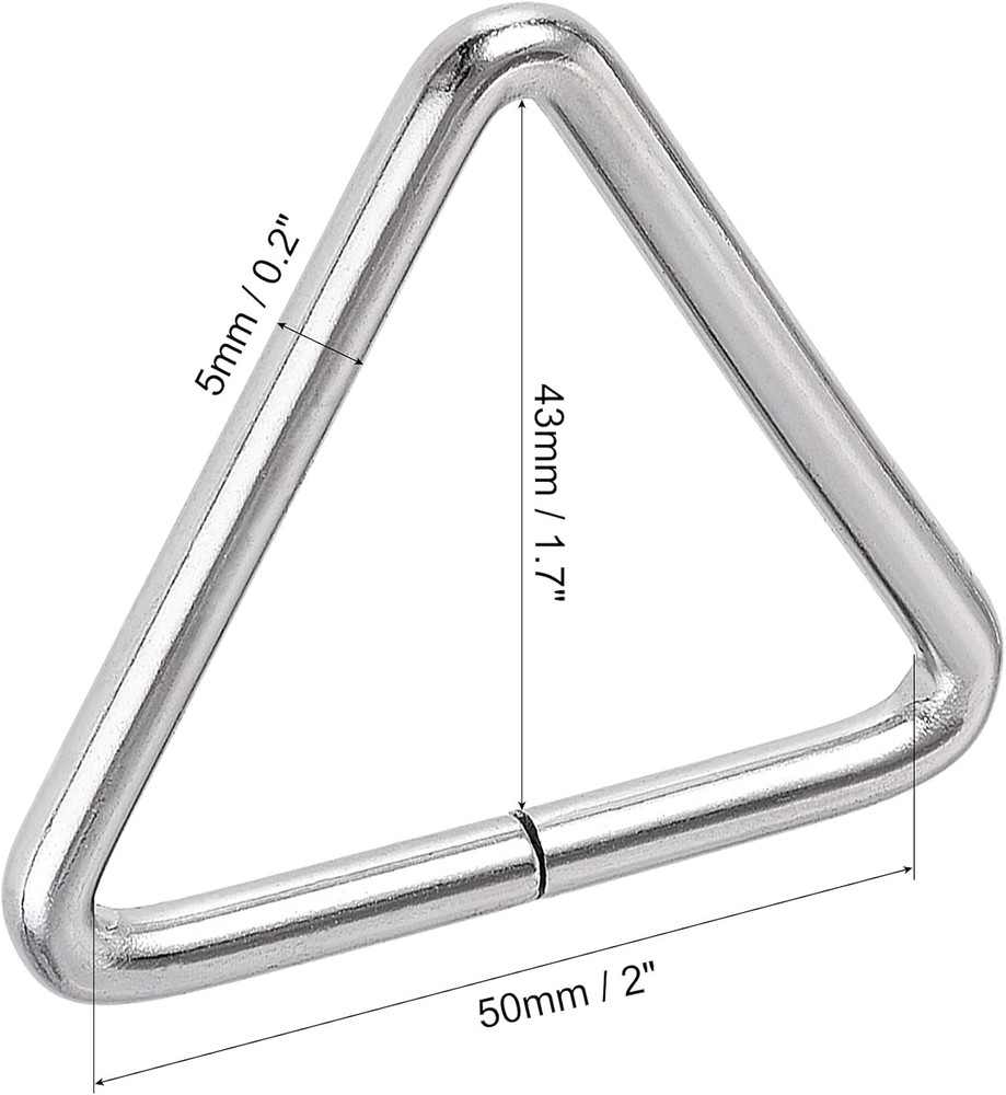 Metal Triangle Ring Buckle 2"(50Mm) Inner Width 5Mm Thick for Strap Craft DIY 4P